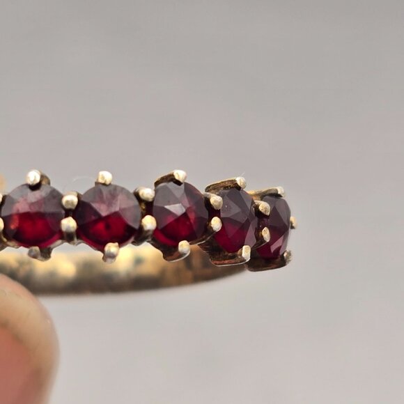 Antique Victorian Sterling Silver Garnet Ring Size 5 Rose Cut Facets Prong Set - Picture 9 of 11